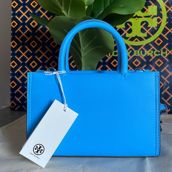 New✨authentic tory burch Ella bio mini tote (blue azure) crossbody 145613 - Picture 9 of 15
